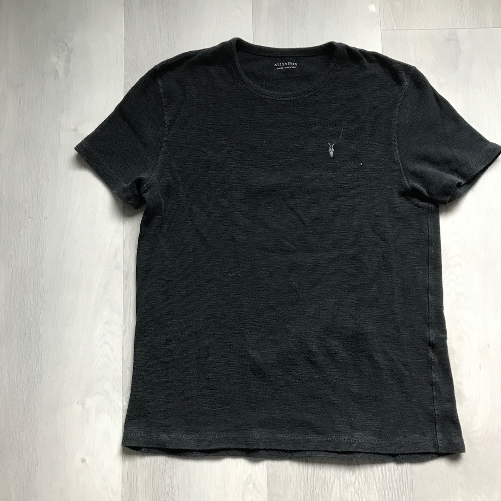 ALLSAINTS MENS T SHIRT DISTRESSED BLACK SHORT SLEEVES CREW NECK LARGE